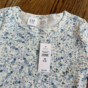 GAP Kids Long Sleeve Floral Tee - Blue and White